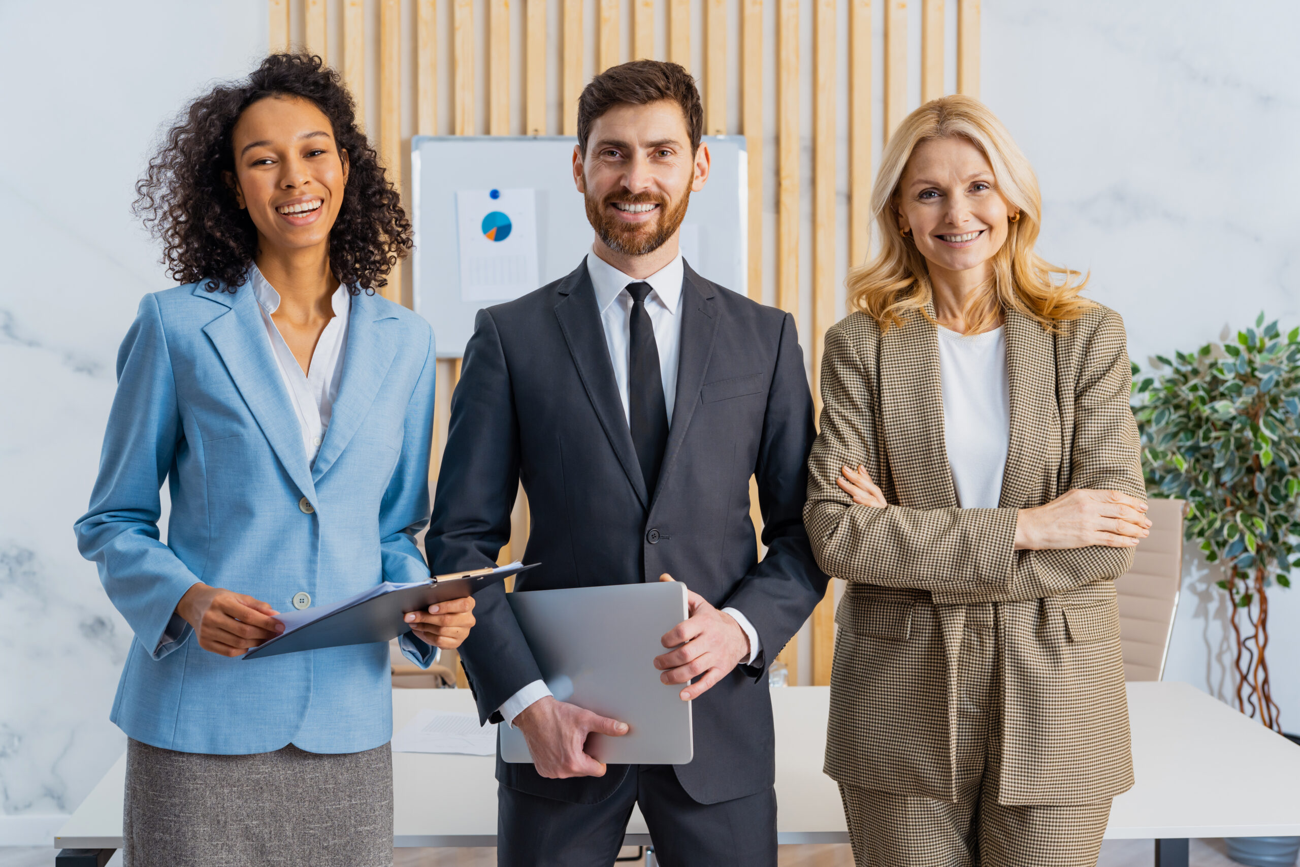Three confident direct sales representatives.